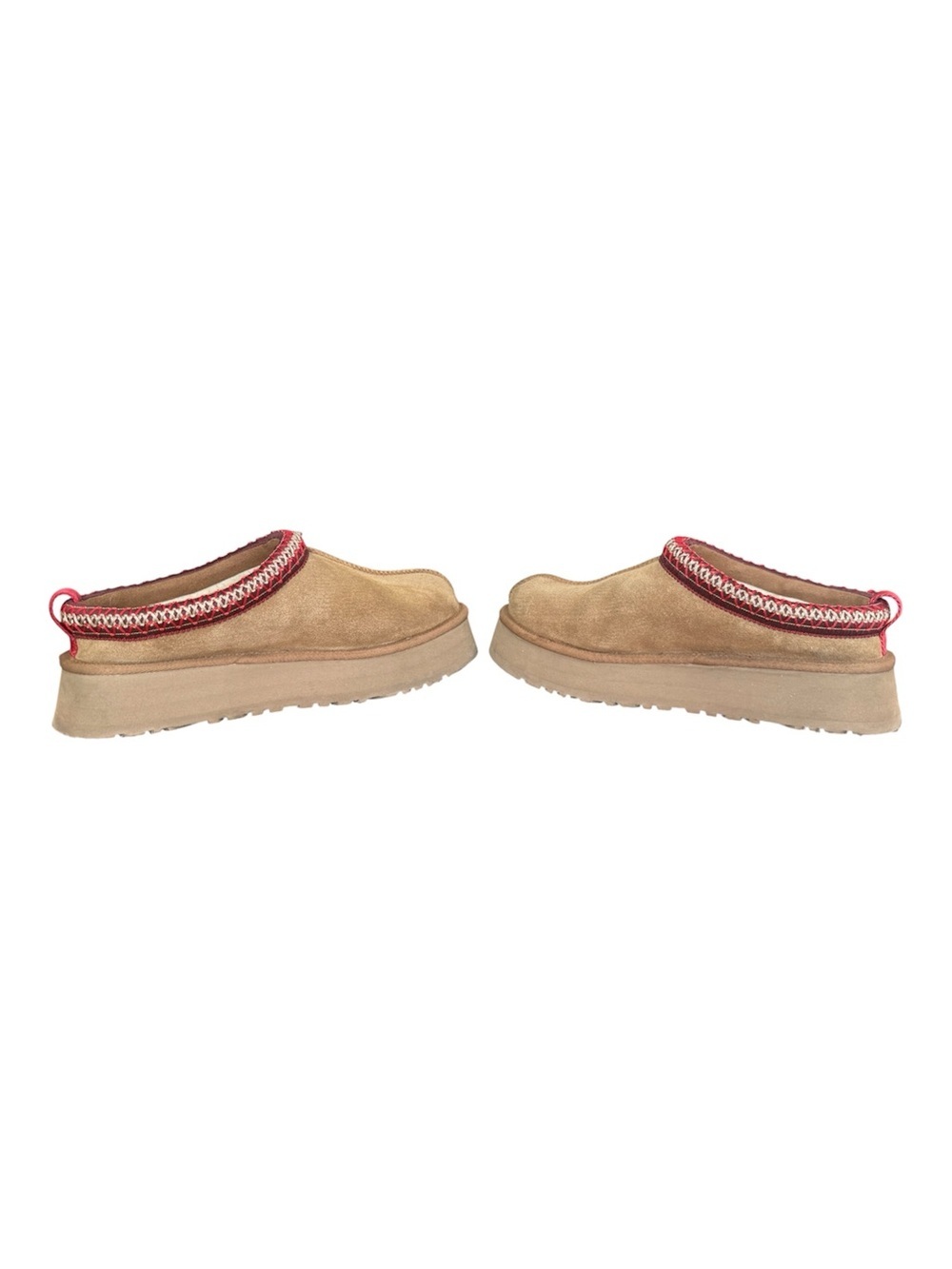 UGG Tazz II Chestnut Suede Slip-On platform Clogs with Red Trim. Women’s size 8 - Picture 2 of 12